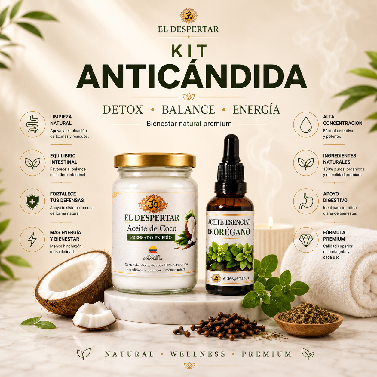Kit Anticándida - Aceite de Coco + Aceite de Orégano en Gotas