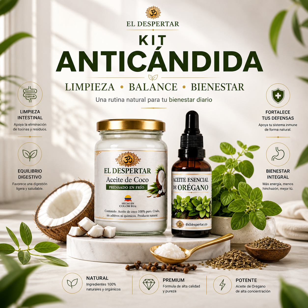 Kit Anticándida - Aceite de Coco + Aceite de Orégano en Gotas